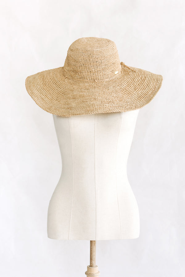 Hat made from raffia - wide brim - beige - Princess Bora